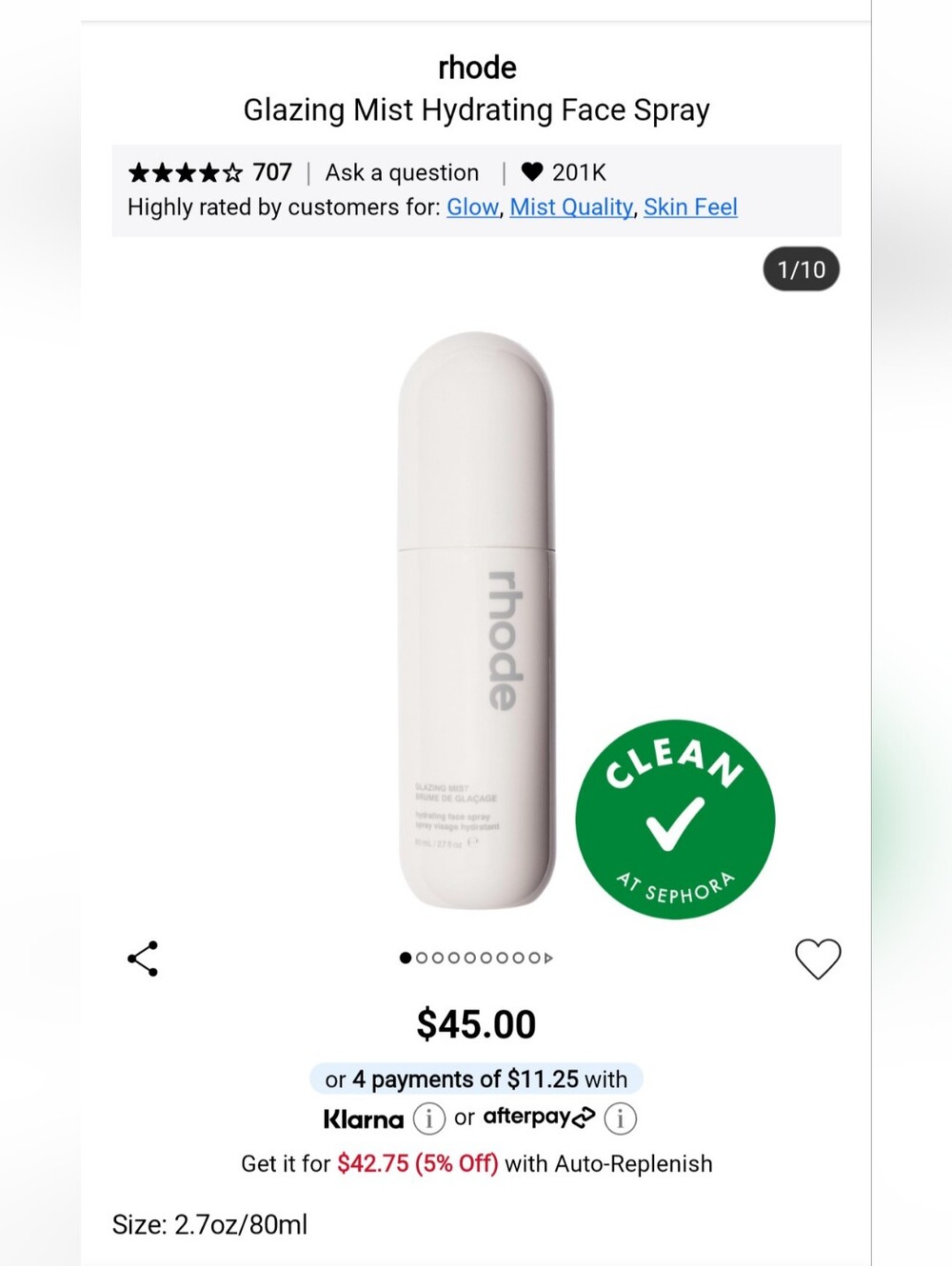 RHODE White Glazing Mist Hydrating Face Spray